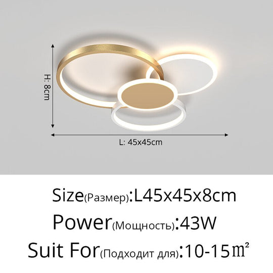 Nordic Living Room Chandeliers Atmosphere Led Ceiling Lamps Personality Golden Ring Bedroom Lamp