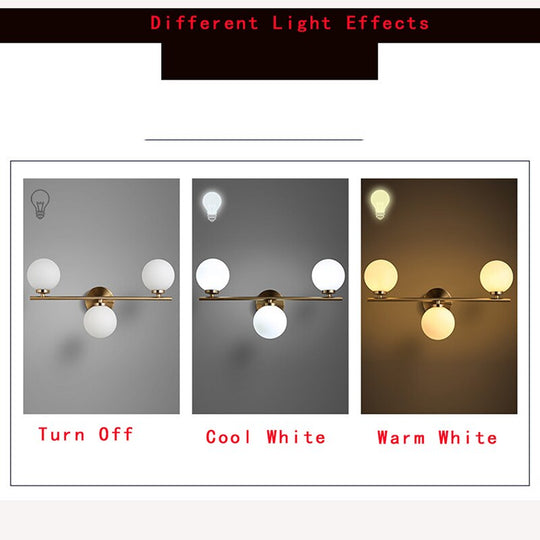 Nordic Gold Wall Lamp Glass Orb Shade Bathroom Bedside Bedroom Hotel Aisle Hallway Lighting Led