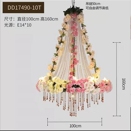 Simulation Rose Crystal Chain Tassel Pendant Light Theme Hollow Restaurant Wine Market Romantic