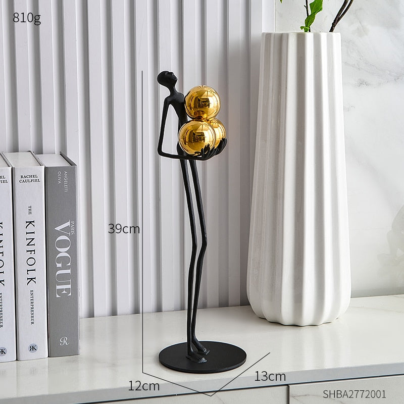 Nordic Elegant Floor Ball Figures: Metal Sculpture Decorative Statues For Home And Office Height