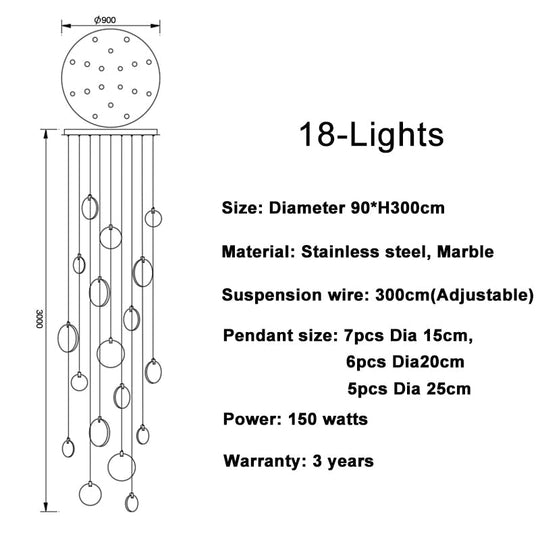 Luxury Marble Led Chandelier For Staircase Large Lobby Hallway Light Fixture Modern Home Decor Long