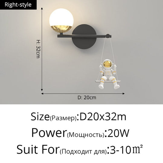 Astronaut Swing Glass Ball Modern Children Wall Lamp Bedroom Bedside Living Room Kitchen Bathroom