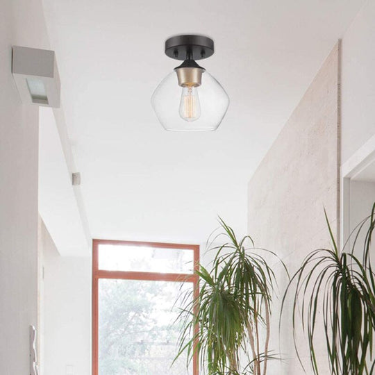 American Transparent Glass Ceiling Lamp Black Metal Living Room Lights Bedroom Cafe Bar Corridor