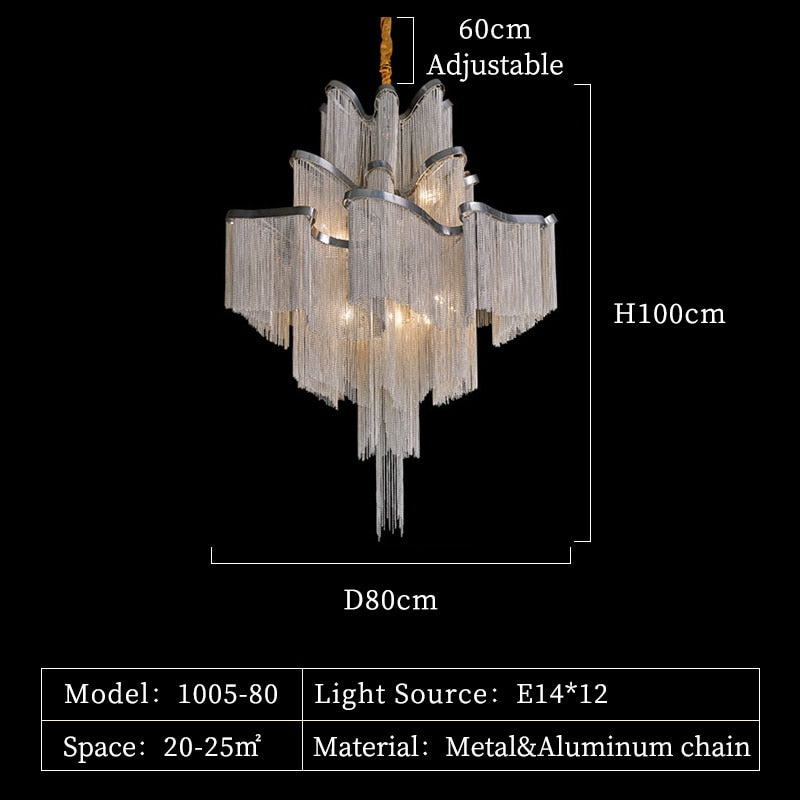 Liana - Modern Chandelier For Living Room Tassel Aluminum Chain Round Silver Lights Bedroom Hanging