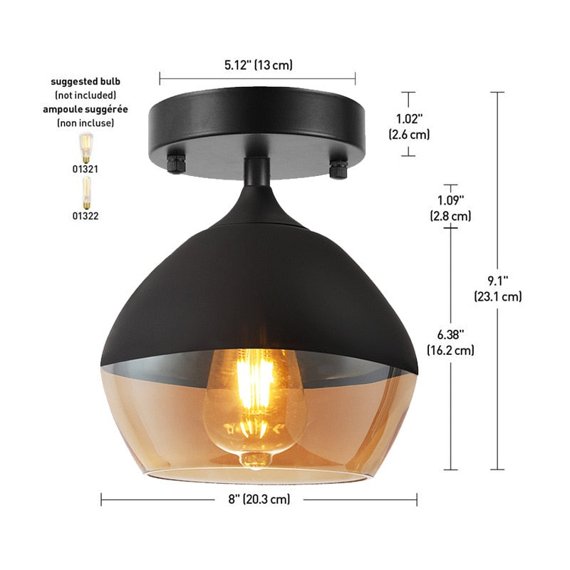 American Transparent Glass Ceiling Lamp Black Metal Living Room Lights Bedroom Cafe Bar Corridor