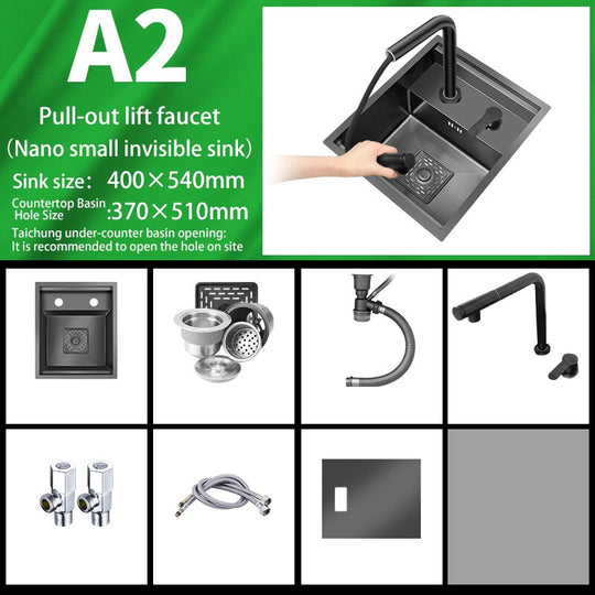 Bar Sink Single Bowl Hidden Black Kitchen Undermount Stainless Steel Square Small Size Sinks Or