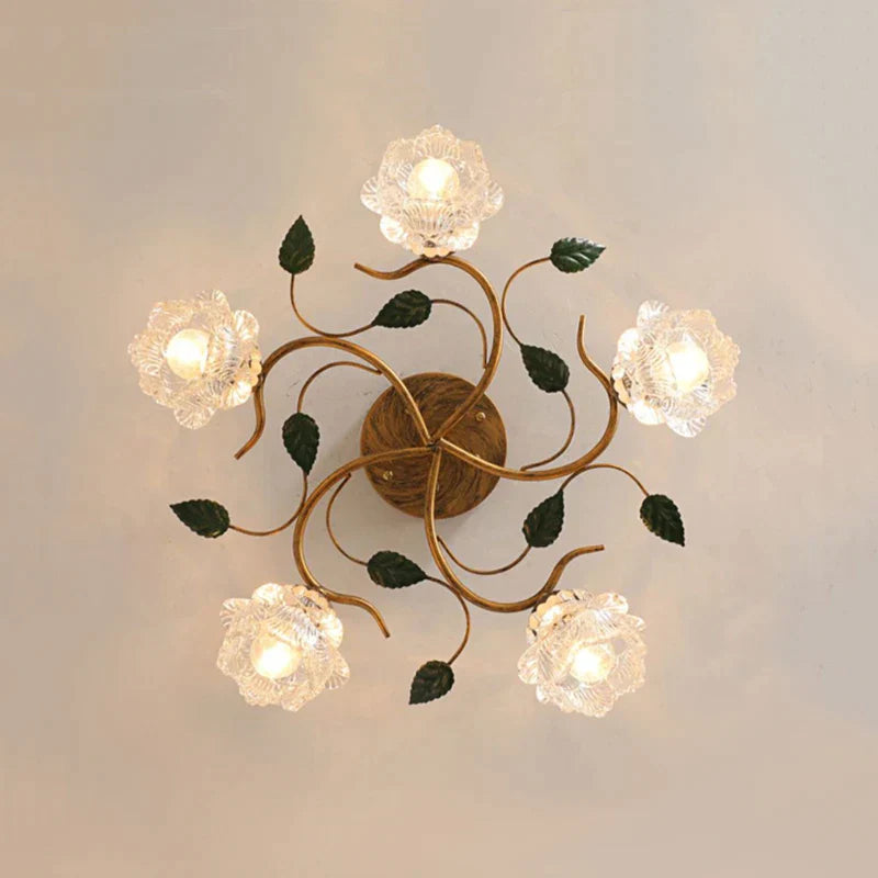 Bella European Vintage Led Ceiling Light - Green Plant And French Flower Design For Villas Hotels