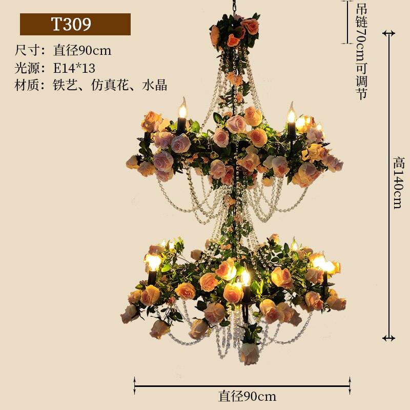 Restaurant Simulation High - End Flower Crystal Chain Pendant Light Net Red Music Wine Market Hall
