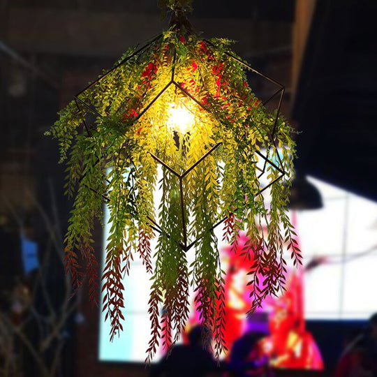 Rattan Music Restaurant Chandelier Retro Art Square Bar Clothing Store Plant Decoration Pendant