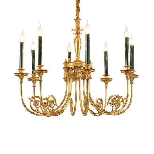 Classic Brass Lamp Green Candle Holder Lights Chandelier European Pendant For Dining Table