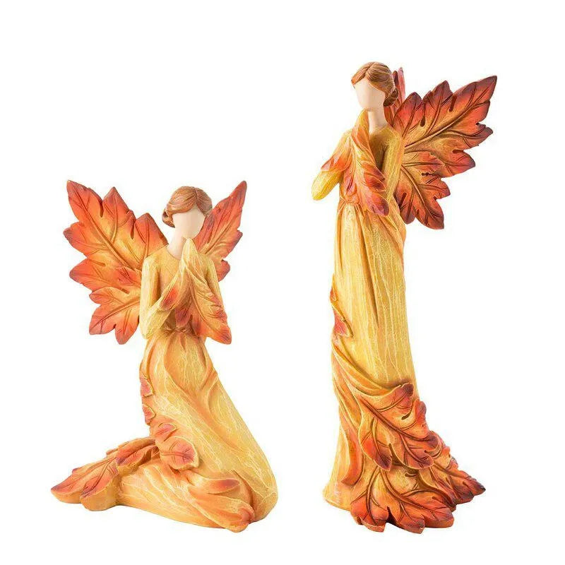 Autumn Maple Leaf Angel Wing Figurines Statue Desktop Ornaments Creative Resin Sculpture For Garden