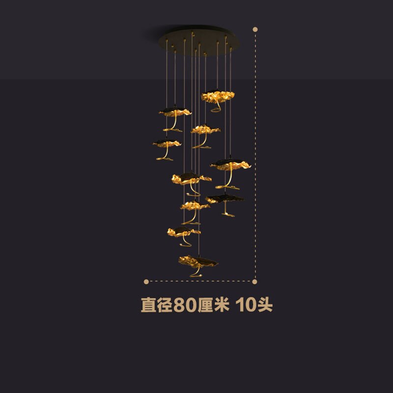 Modern Copper Lotus Staircase Led Chandelier Luxury Large Leaf Villa Stair Lighting Fixtures
