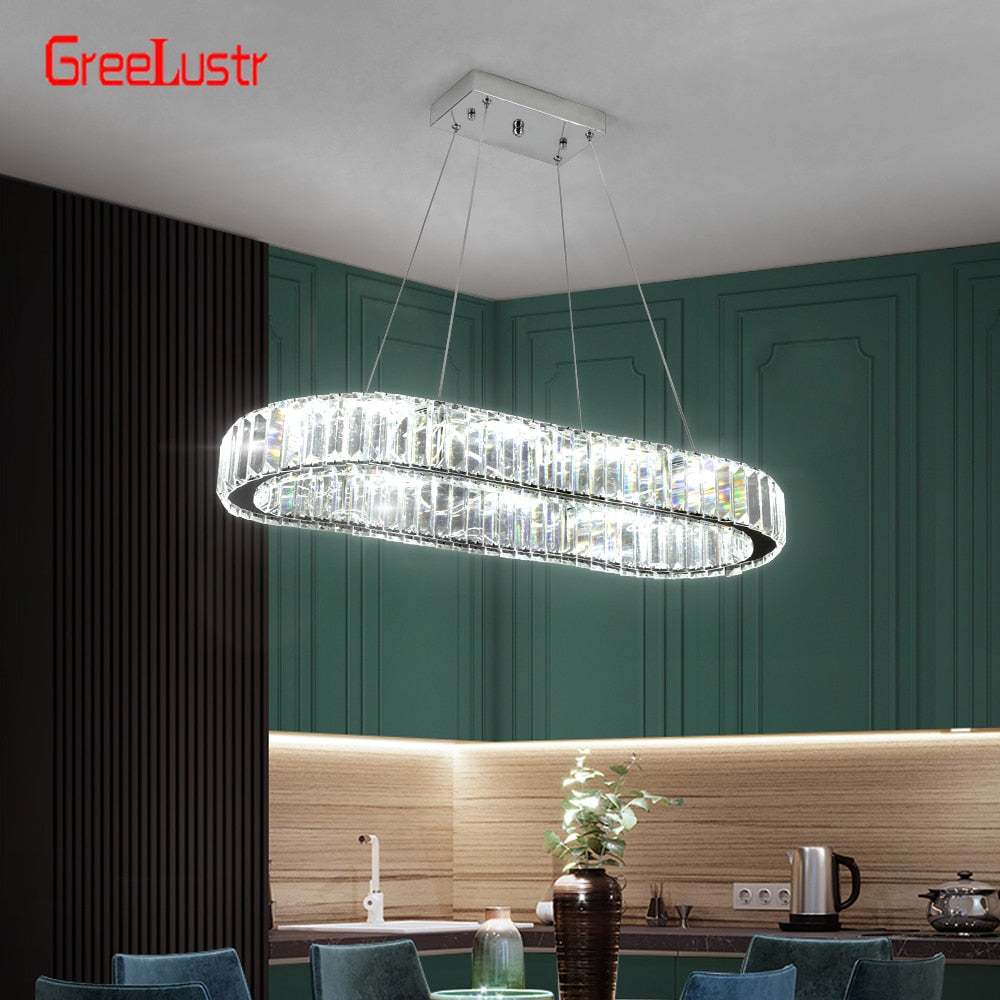 Crystal Oval Design Led Chandelier Modern Large Pendant Hanging Light Fixtures For Living Room