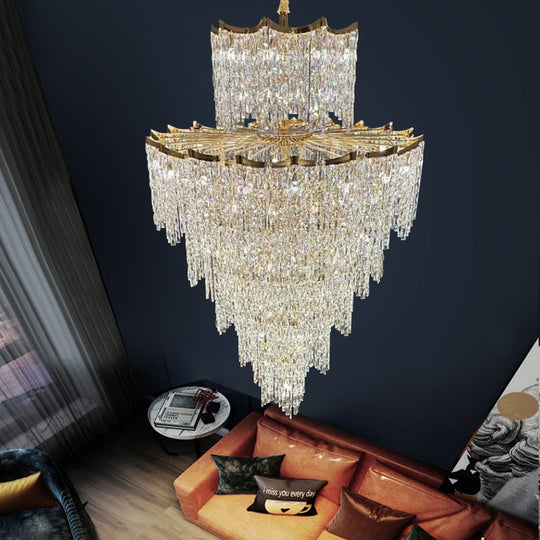 Luxury Crystal Chandelier For Living Room Round Gold Stair Hanging Lamp Led Design Modern Home