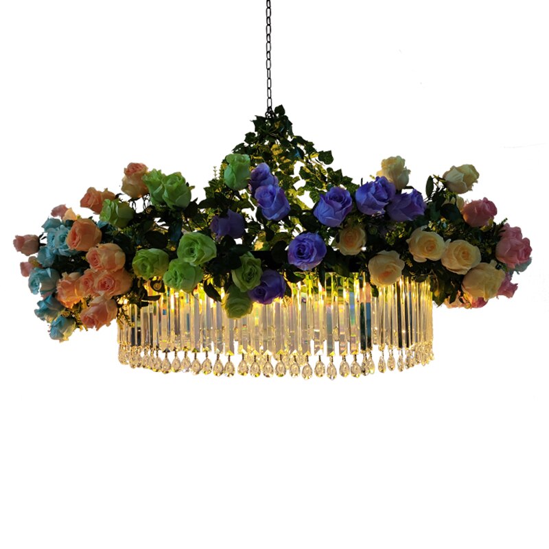 The New Rose Flower Pendant Light Theme Restaurant Hot Pot Atmosphere Sense Crystal Bar High - End