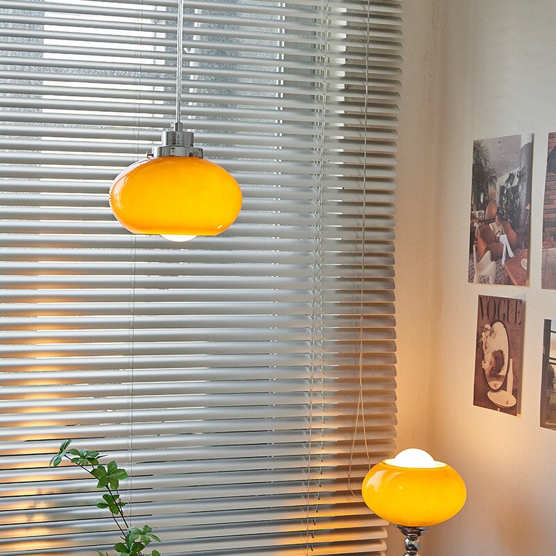 Bauhaus Egg Tart Glass Chandelier American Vintage Pendant Lamp Modern Bedroom Lava Medieval Orange