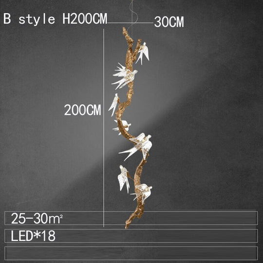 Branches Copper Chandelier Lustre Hanging Lamps For Ceiling Modern Suspension Bird Crystal