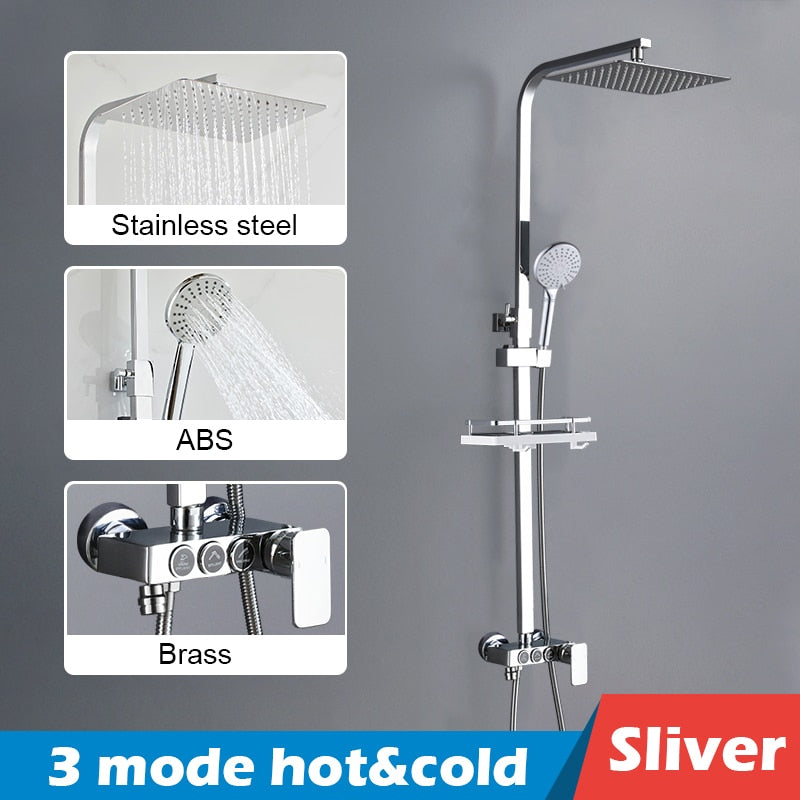 Bathroom Shower Set Black Gold Rain Faucet Thermostatic Digital Display Mixer Taps Copper Systems