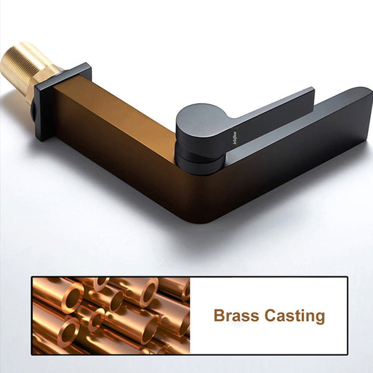 Gun Grey Basin Faucet Brass Bathroom Waterfall Hot And Cold Water Mixer Tap Single Handle Crane