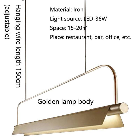 Modern Led Restaurant Chandelier Nordic Long Office Lighting Bar Study Lamp Golden Body / Length