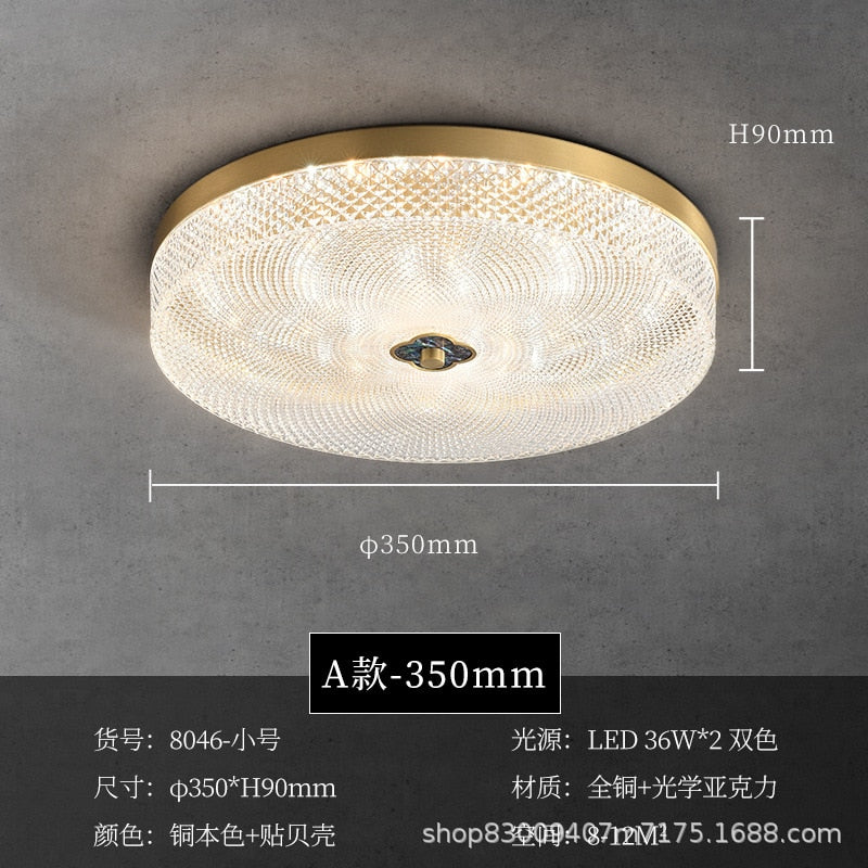New Round Ceiling Lamp Led Light Luxury All - Copper Lamps For Living Room Restaurant Aisle Sun