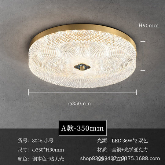 New Round Ceiling Lamp Led Light Luxury All - Copper Lamps For Living Room Restaurant Aisle Sun