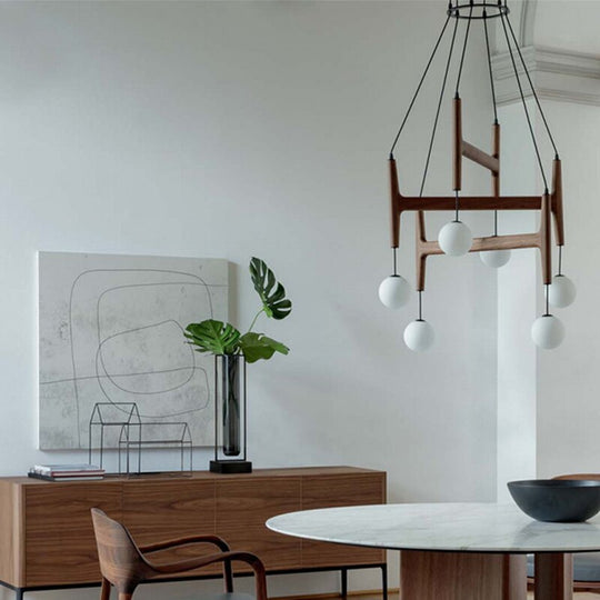 Nordic Simple Wooden Chandelier Luster Italian Retro Villa Hotel Decoration Glass Dining Table