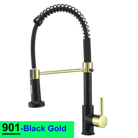 Pull Down Spring Kitchen Faucets Rose Gold Hot Cold Sink Mixer Tap Deck Mounted Brass Black Faucet