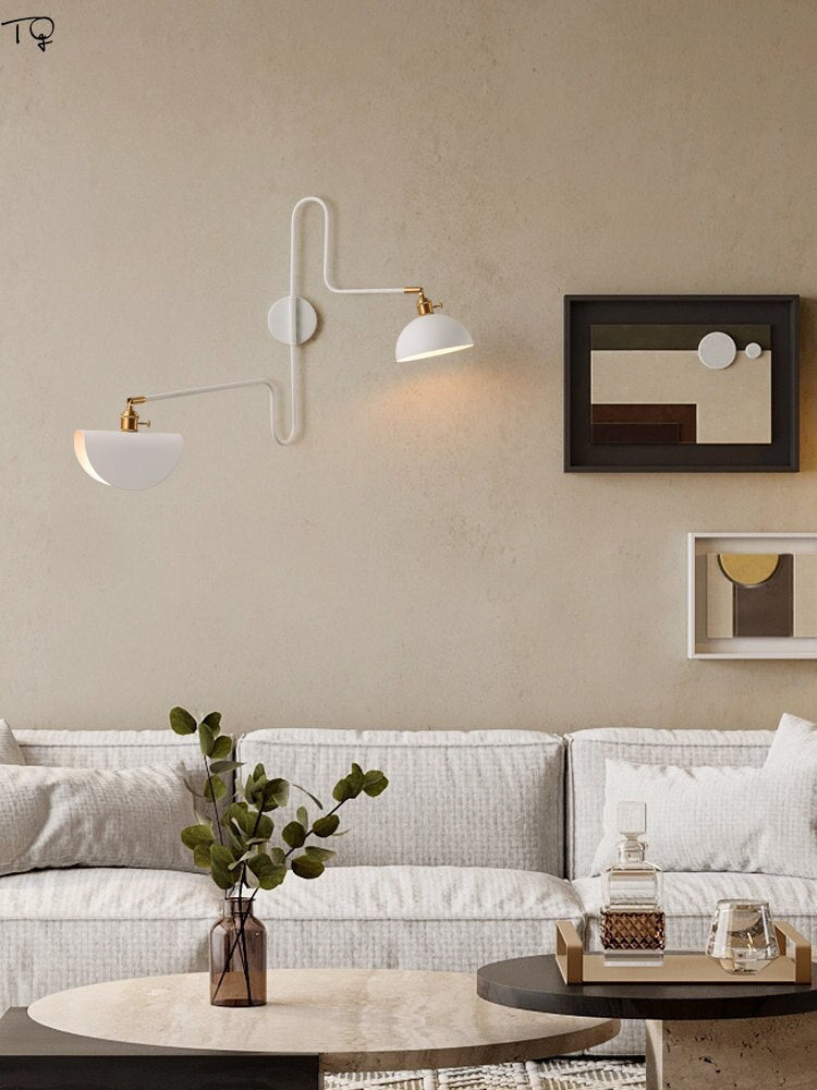 Designer Industrial Long Pole Wall Lamp With Switch Gold/Black Swing Arm Led Sconces Sofa