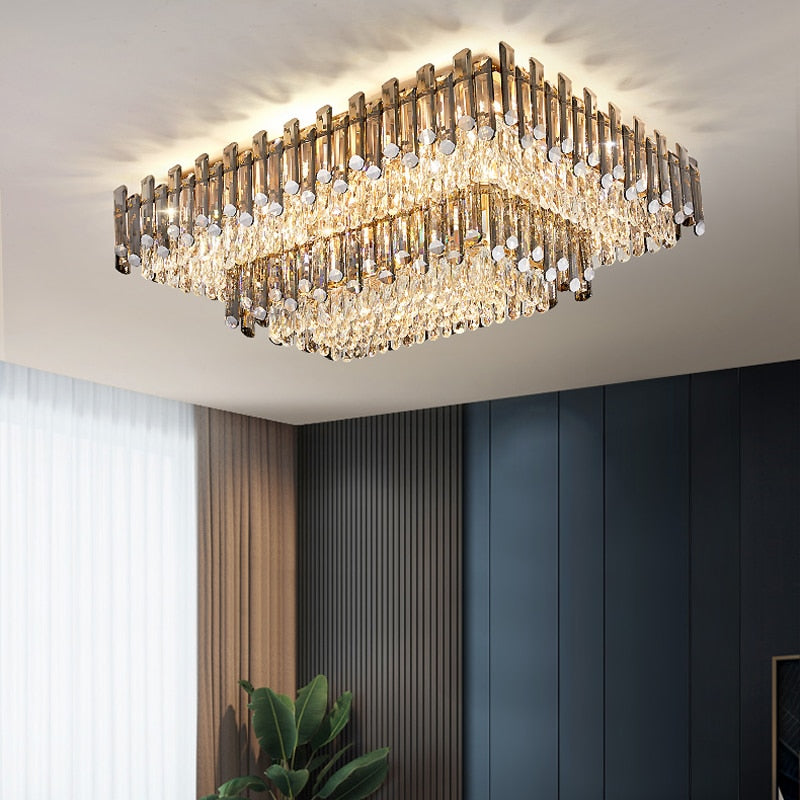Modern Luxury Crystal Ceiling Chandelier For Living Dining Room New Design Kitchen Rectangular Led