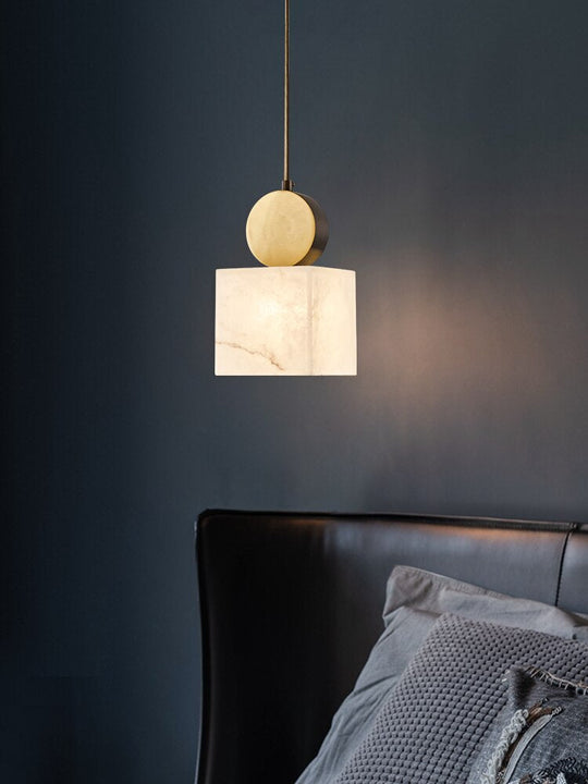 Nordic Luxury Marble Light Copper Hanging Lamp Simple Classical Decor Bedroom Bedside Living Room