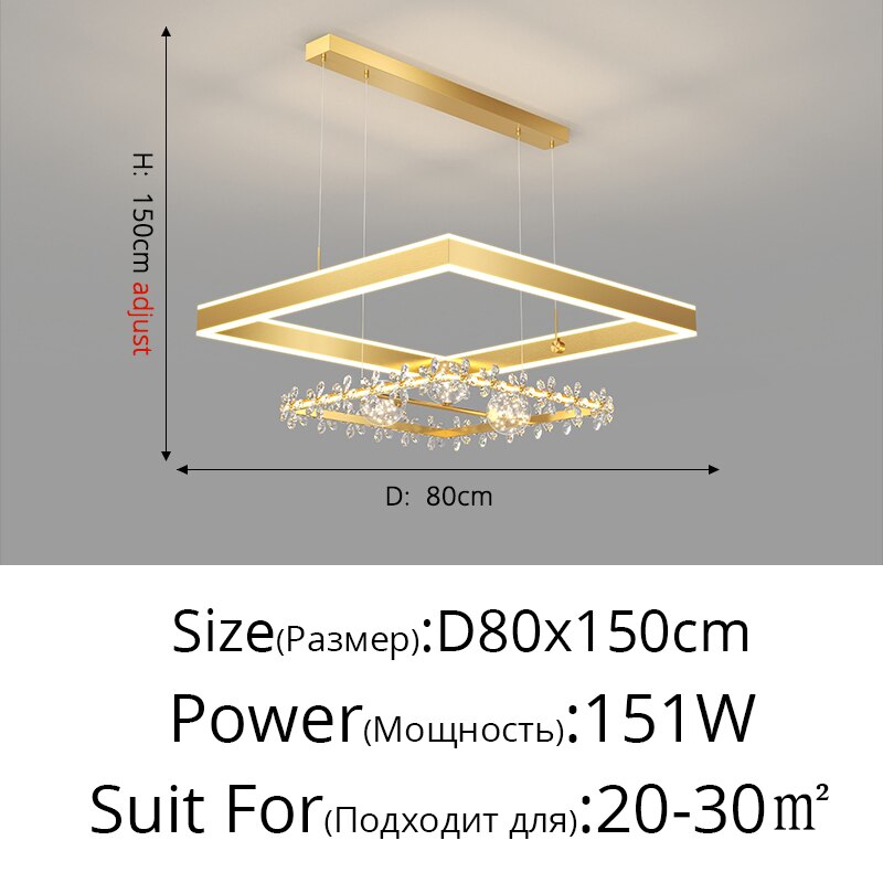Modern Minimalist Square Frame Pendant Lights Home Room Creative Geometric Crystal Restaurant