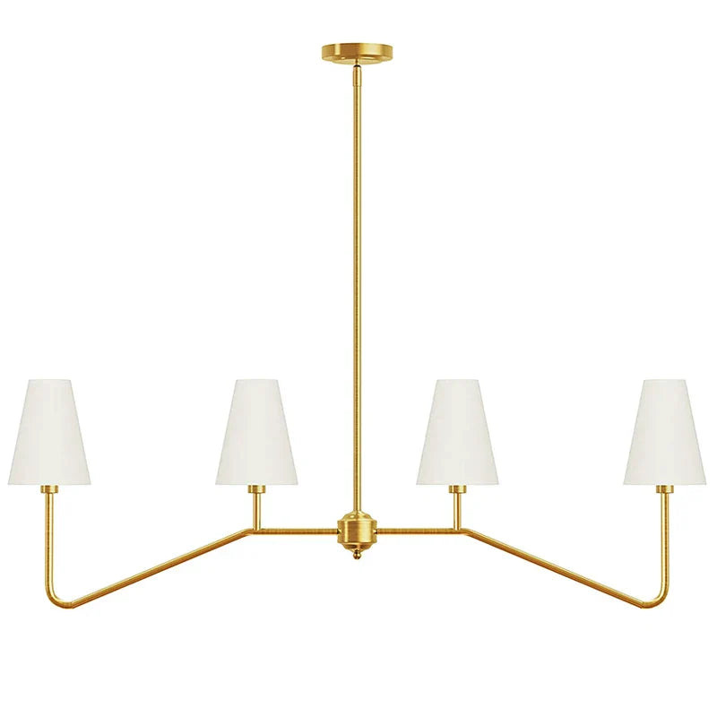 Classic Kitchen Island Chandelier - Polished Gold/Black With White Linen Shades For Bedroom And