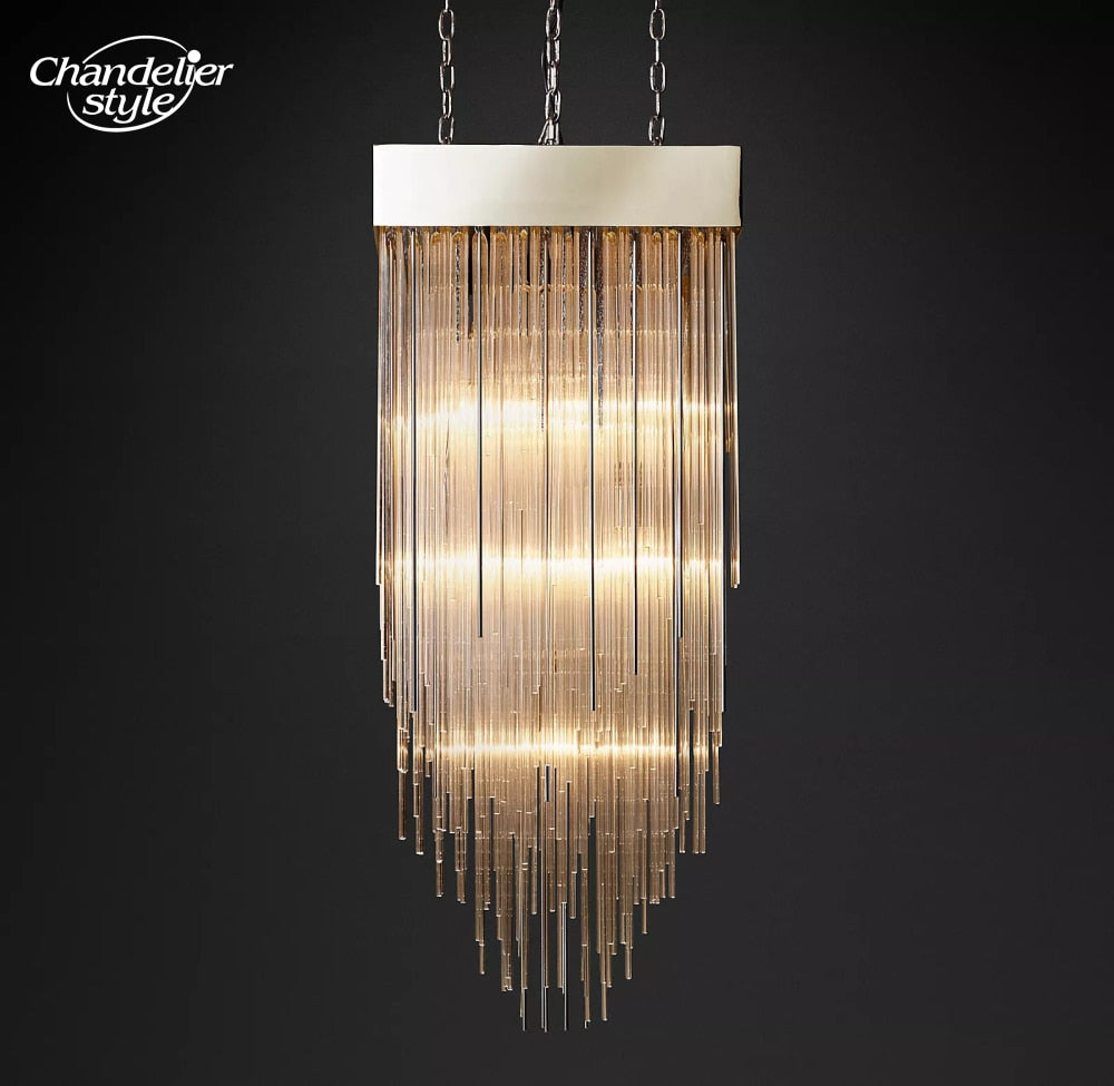 Cascada Square Chandeliers Modern Vintage Led Tassel Glass Brass Chrome Black Pendant Lights Living