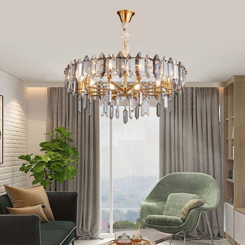 Modern Dimmable Led Chandeliers - Black Gray Crystal Lustres For Bedroom Decor & Ceiling Home