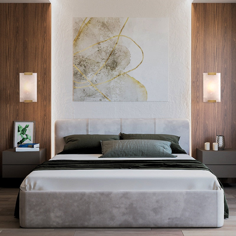 Rectangle Natural Marble Led Wall Lights Copper Foyer Bedside Aisle Indoor Lamp Gold Black Sconce