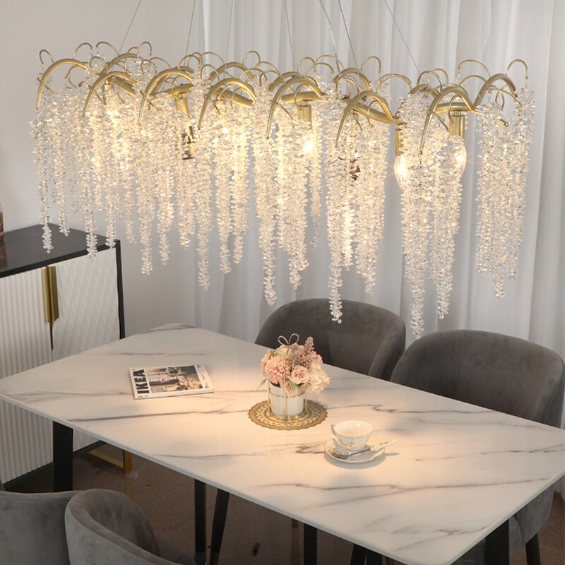 Crystal Wistaria Led Lights Ceiling Chandeliers New Luxury Gold Remote Control Hanging Lamps Home