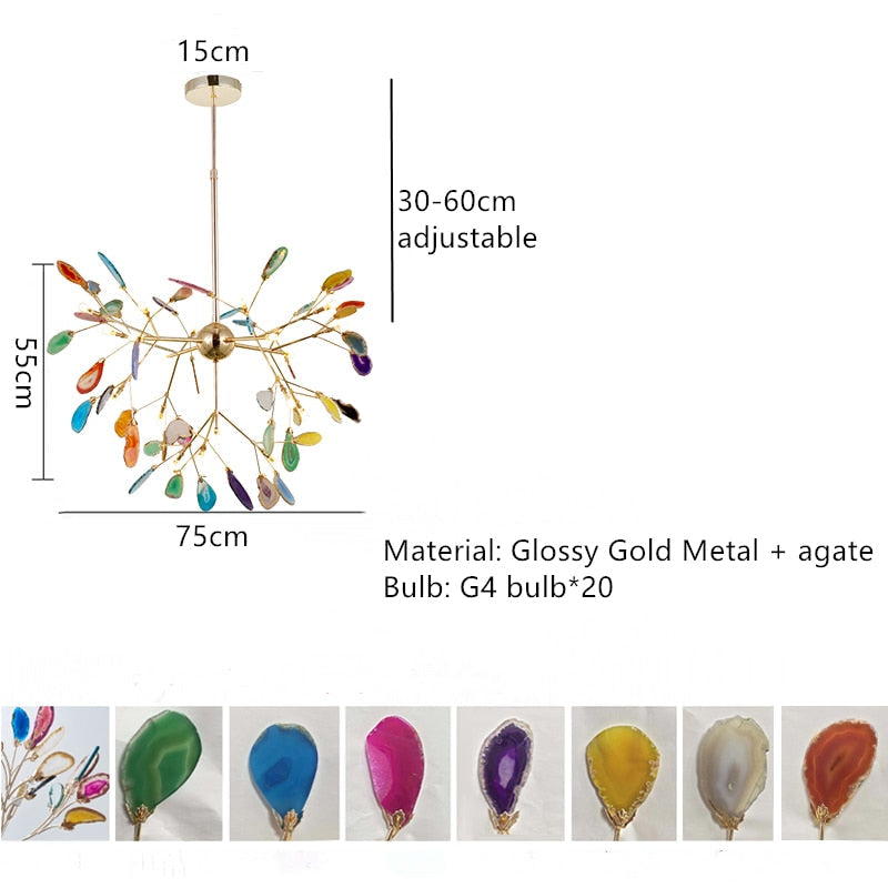 Beautiful Natural Agate Pendant Lights Foyer Bedroom Restaurant Hanging Lamp Gold Metal G4 Bulb Home