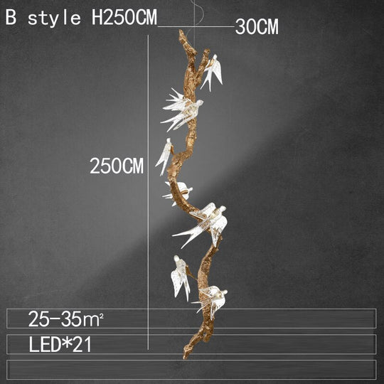 Branches Copper Chandelier Lustre Hanging Lamps For Ceiling Modern Suspension Bird Crystal