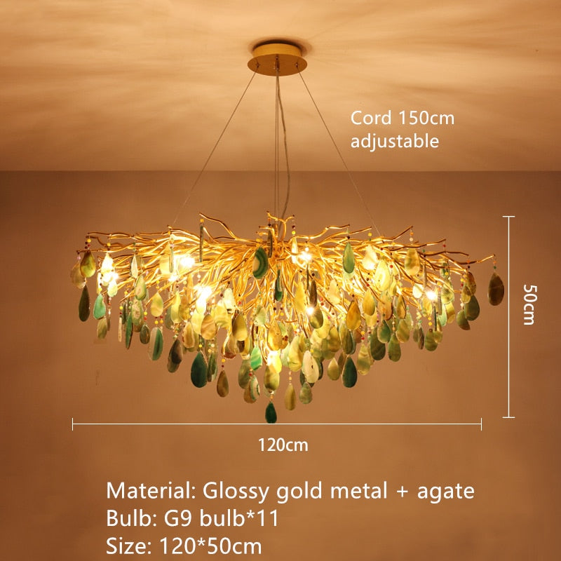 Beautiful Natural Agate Pendant Lights Foyer Bedroom Restaurant Hanging Lamp Gold Metal G4 Bulb Home