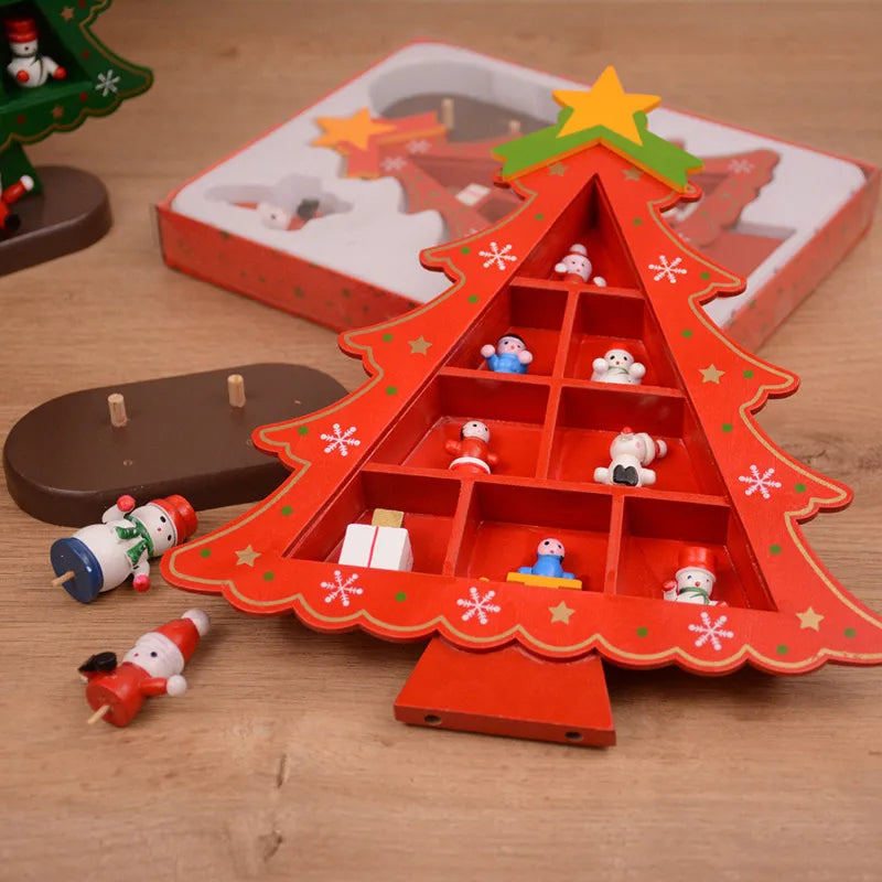 Christmas Decorations Wooden Tree Creative Scene Layout Ornaments Three - Dimensional Red Xmas