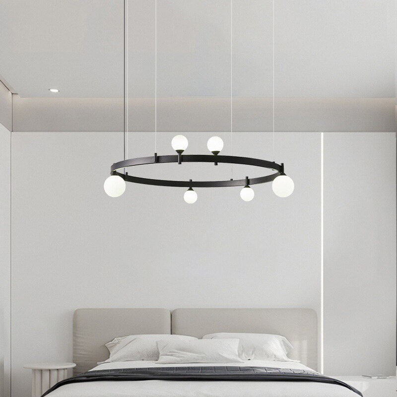 New Style Parlor Chandelier Black Ring White Glass Wire Adjustable Dining Room Bedroom Minimalist