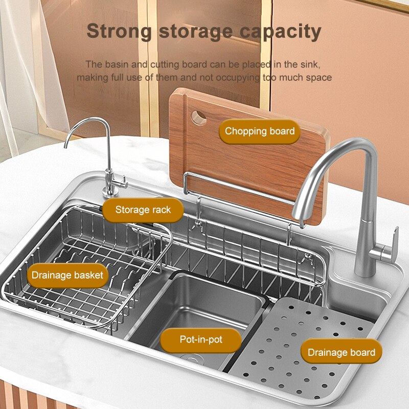Stainless Steel Kitchen Sink Large Single Slot Household Dishwashing Under The Counterbasin