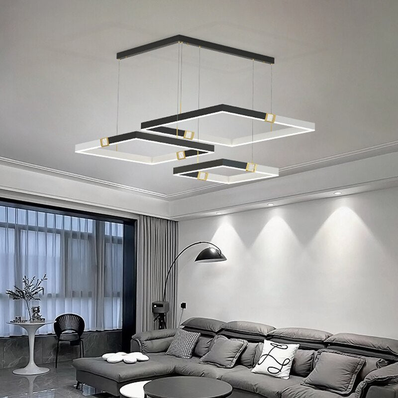 Simple Modern Led Pendant Lights Whole House Multi - Layer Aluminum Acrylic Circle Lamp Square Ring
