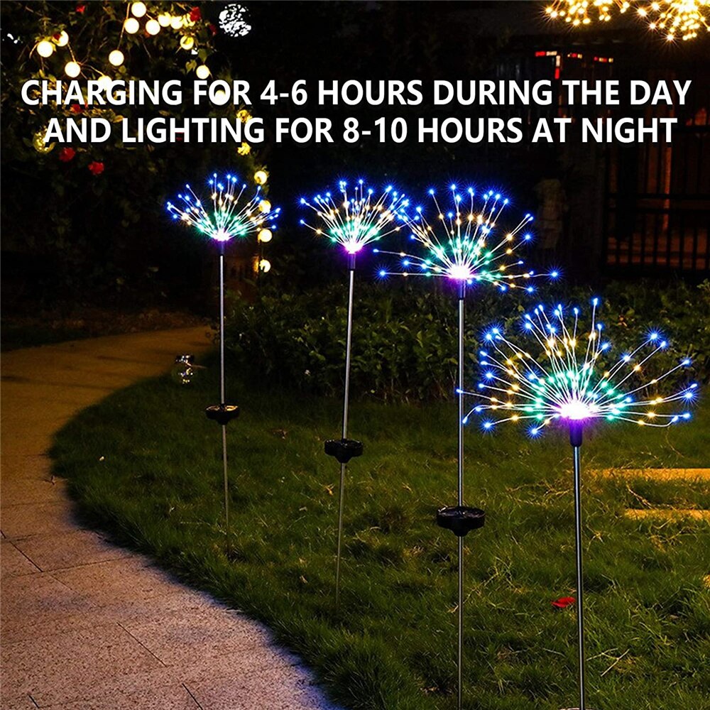 Solar Fireworks Lamp Outdoor Grass Globe Dandelion Flash String Fairy Lights 60 /120/200 Led For