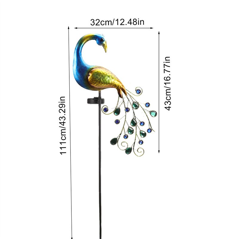 Solar Peacock Lights Outdoor Led Light Metal Statues Figurine Lawn Landscape For Yard Path Garden
