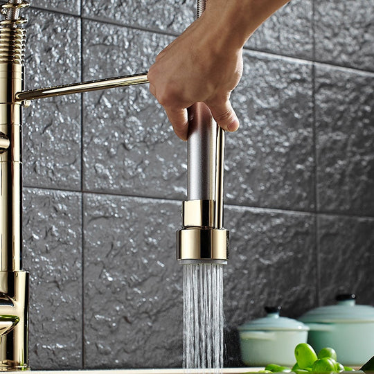 Pull Down Spring Kitchen Faucets Rose Gold Hot Cold Sink Mixer Tap Deck Mounted Brass Black Faucet