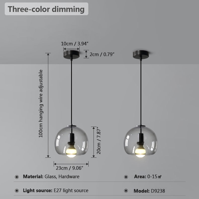 American Vintage Smoke Gray Glass Pendant Lights Minimalist Dining Room Counter Nordic Led Loft