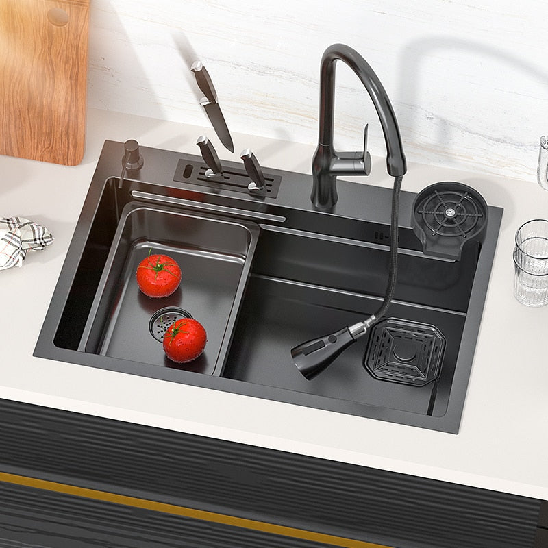 Kitchen Nano 304 Stainless Steel Sink Household Washbasin Japanese - Style Large Single - Slot With