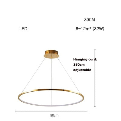 Art Deco Led Stainless Steel Golden Silver Ring Hanging Lamps Lustre Pendant Light Lighting